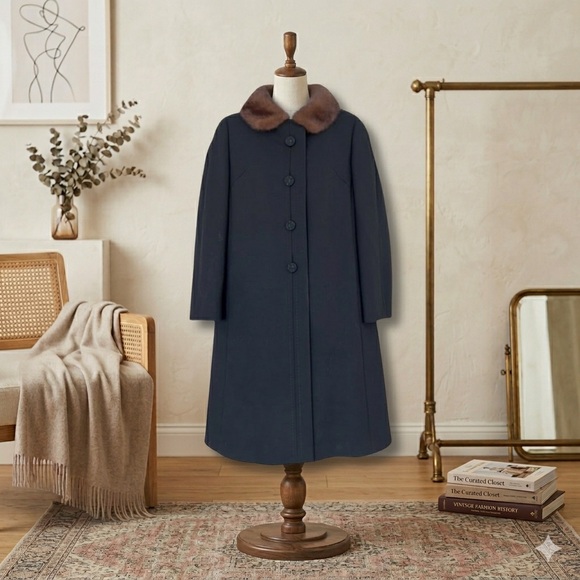 Delmod International Jackets & Blazers - 50s Delmod (W. Germany) Wool Overcoat, Genuine Ranch Mink/Collar Black A-Line, M
